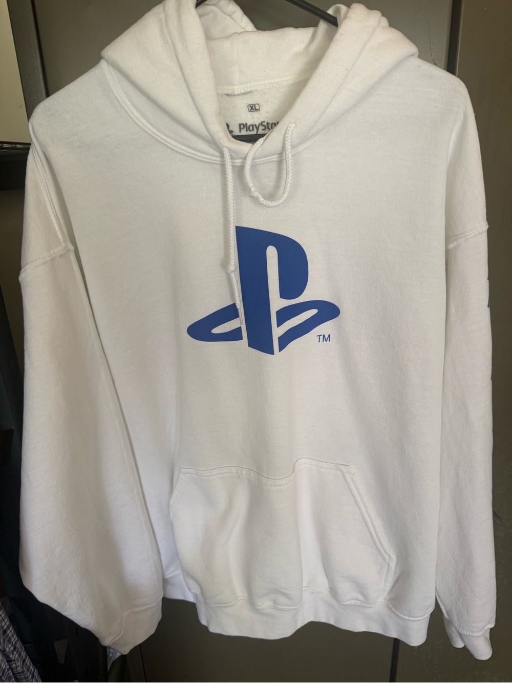 Sony White Hoodie with Blue Logo